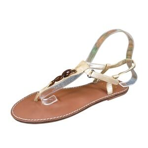 Gap 1969 Women T-Strap Sandal Size 8 Summer Beach Gold Tortoise Shell Link